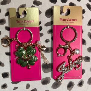 Juicy Couture Green Clover and Gold Keychain Set of 2